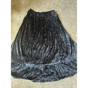 Vintage River Ridge Maxi Ruffle Skirt 1X Boho Western Stud Goth Black Velvet